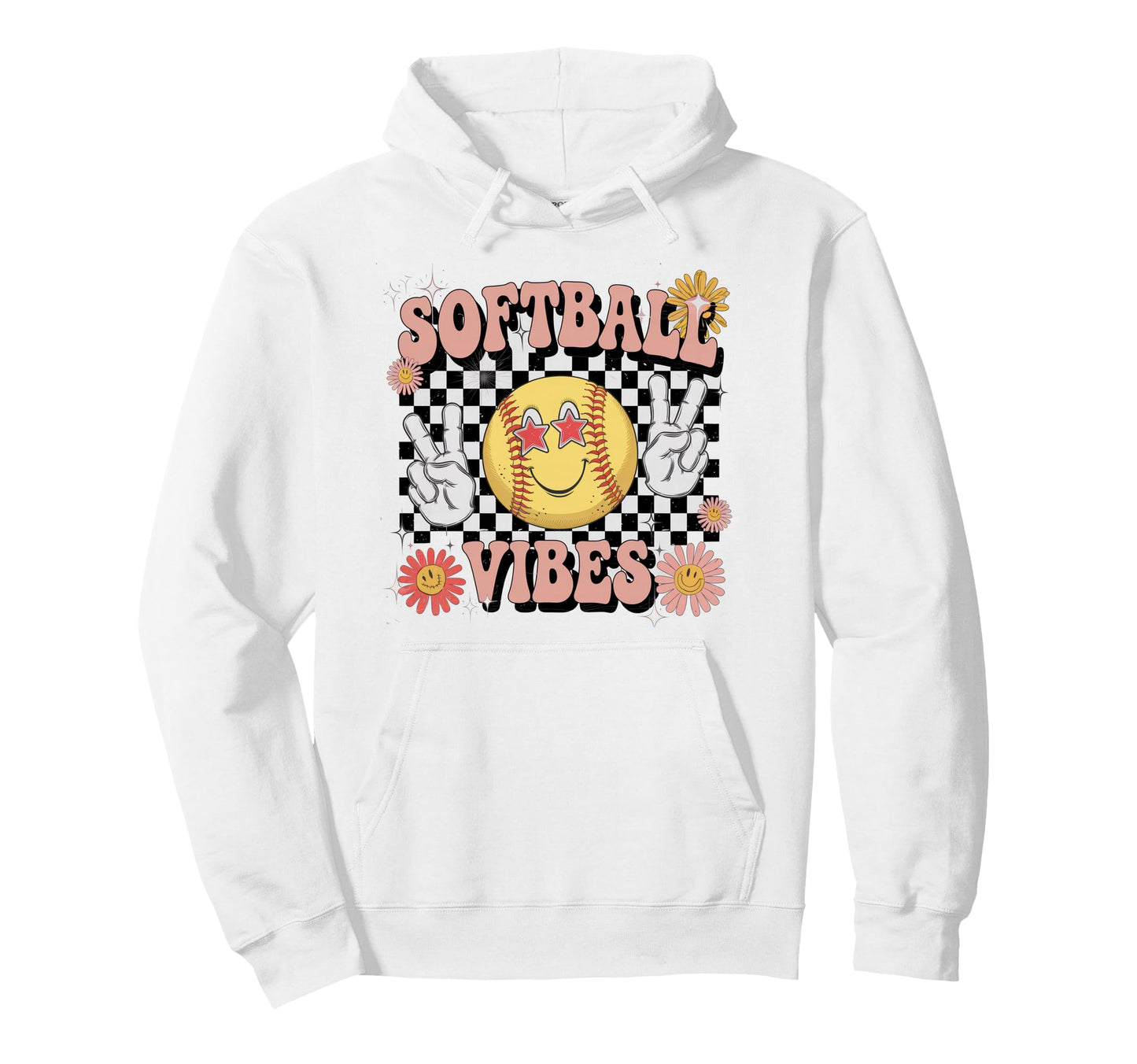 Softball Vibes Groovy Game Day Hoodie - Aesthetic Graphic Men Women - T-Shirt, Sweatshirt, Hoodie