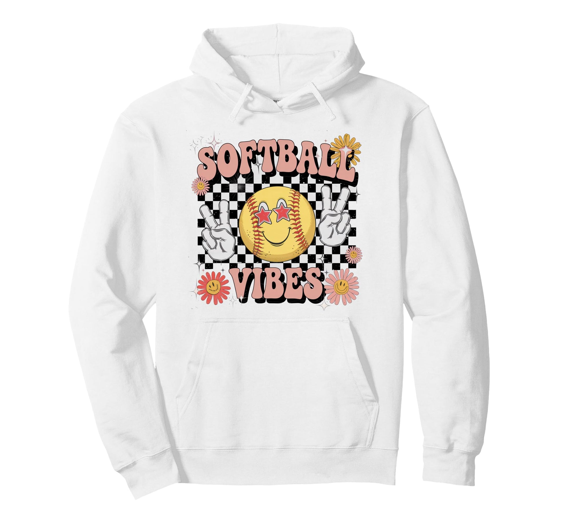 Softball Vibes Groovy Game Day Hoodie - Aesthetic Graphic Men Women - T-Shirt, Sweatshirt, Hoodie