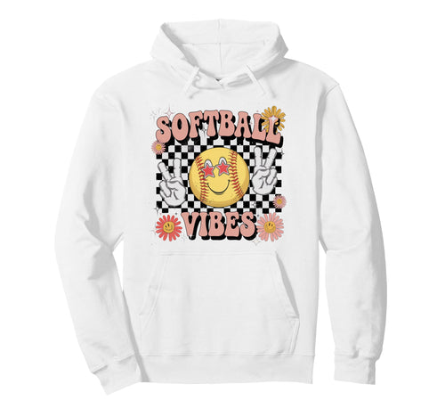 Softball Vibes Groovy Game Day Hoodie - Aesthetic Graphic Men Women - T-Shirt, Sweatshirt, Hoodie