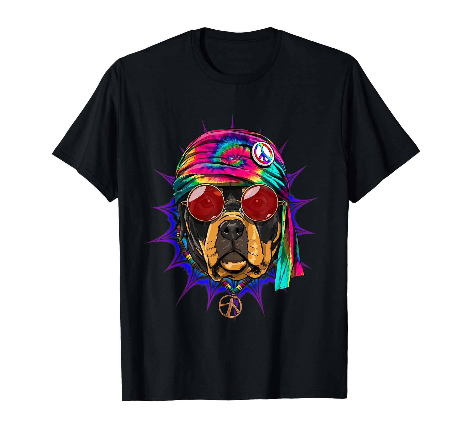 Tie Dye Hippie Rottweiler Hippiness T-Shirt - Unique Graphic Men Women - T-Shirt, Sweatshirt, Hoodie