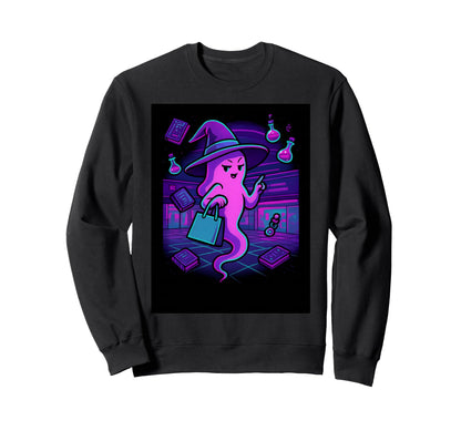 Vaporwave Shopping Ghost Witch Sweatshirt - Aesthetic Graphic for Adults - T-Shirt, Sweatshirt, Hoodie