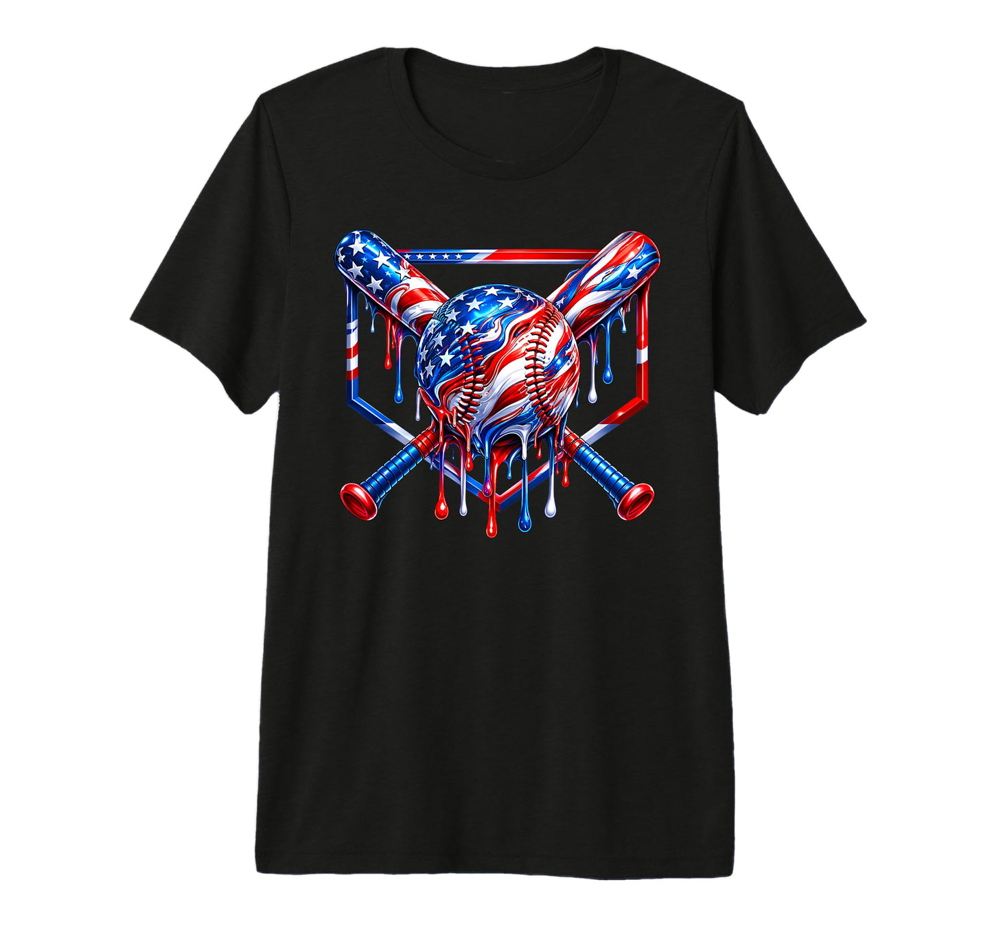 4Th July Baseball Ice Cream Drip T-Shirt - Fun Novelty Design for Adults - T-Shirt, Sweatshirt, Hoodie