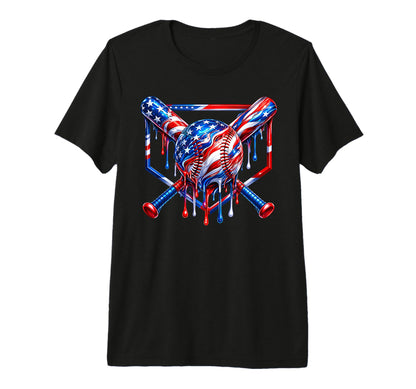 4Th July Baseball Ice Cream Drip T-Shirt - Fun Novelty Design for Adults - T-Shirt, Sweatshirt, Hoodie