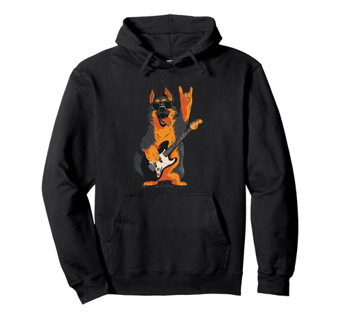 Funny Rock Dog German Shepherd Music Hoodie - Casual Everyday Wear Unisex - T-Shirt, Sweatshirt, Hoodie