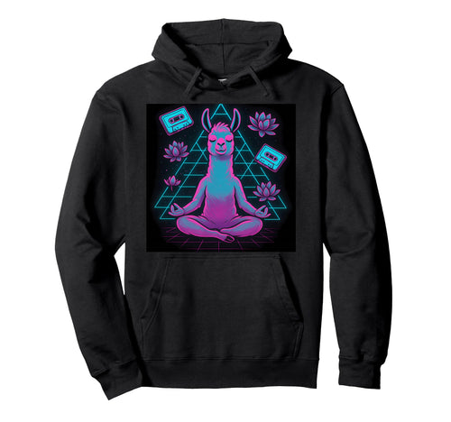 Synthwave Llama Yoga Meditation Hoodie - Unique Graphic for Adults - T-Shirt, Sweatshirt, Hoodie
