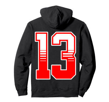 White Red Sport Team Number 13 Hoodie - Fun Novelty Design Unisex - T-Shirt, Sweatshirt, Hoodie