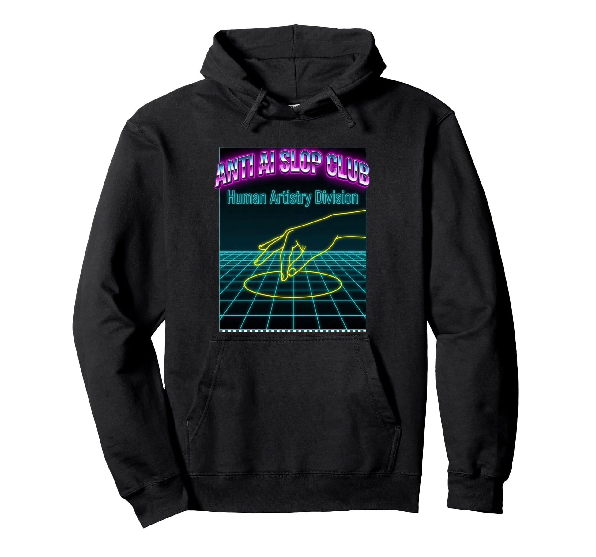 Anti Ai Slop Club Vaporwave Human Artistry Hoodie - Graphic Print Unisex - T-Shirt, Sweatshirt, Hoodie