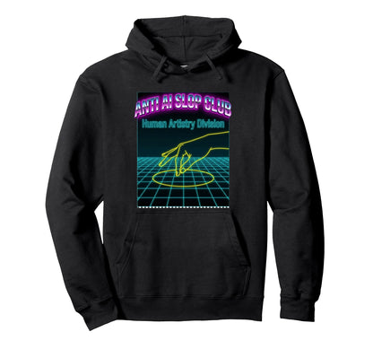 Anti Ai Slop Club Vaporwave Human Artistry Hoodie - Graphic Print Unisex - T-Shirt, Sweatshirt, Hoodie