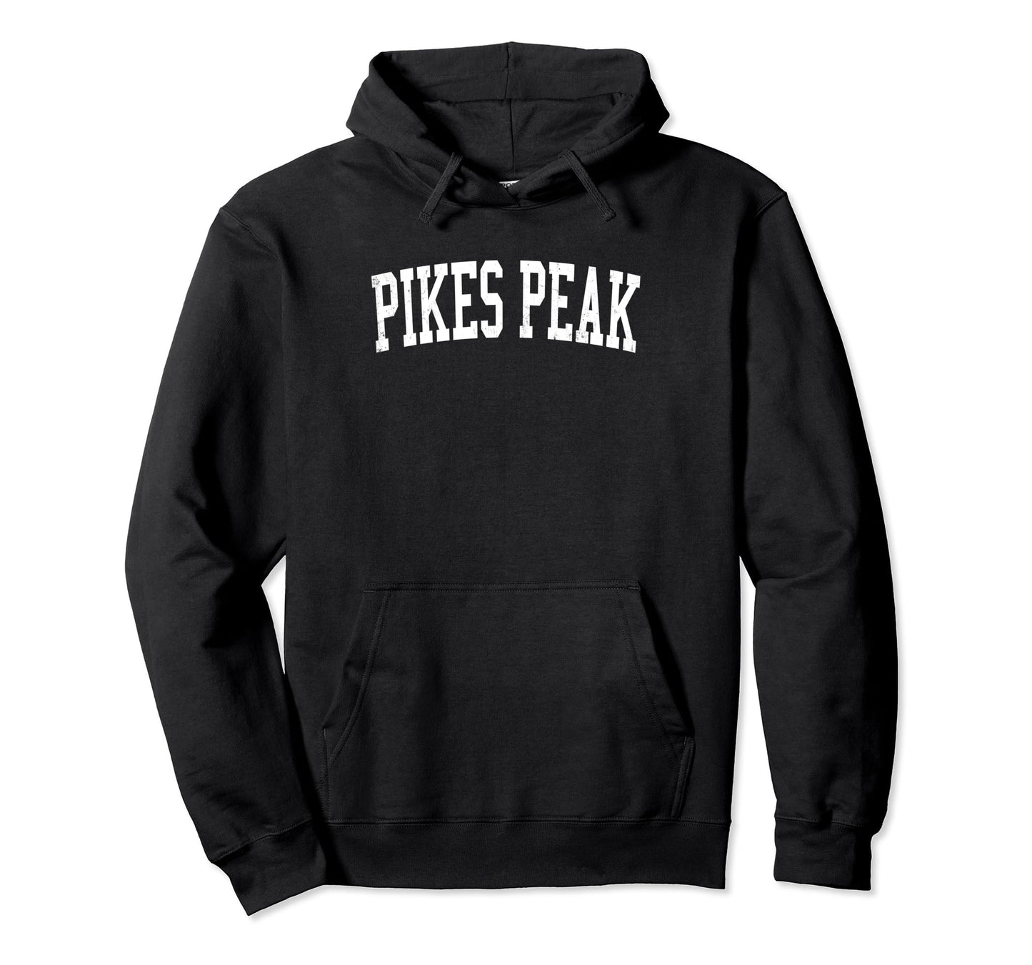 Pikes Peak Distressed White Varsity Hoodie - Unique Graphic Unisex - T-Shirt, Sweatshirt, Hoodie