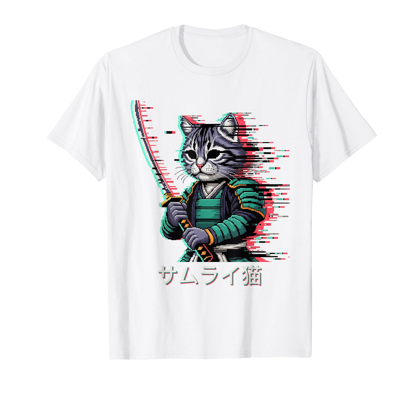 Japanese Vaporwave Samurai Cat T-Shirt - Aesthetic Graphic for Adults - T-Shirt, Sweatshirt, Hoodie