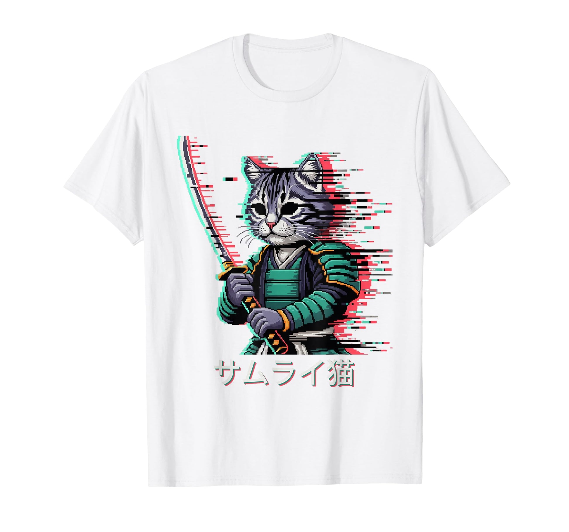 Japanese Vaporwave Samurai Cat T-Shirt - Aesthetic Graphic for Adults - T-Shirt, Sweatshirt, Hoodie