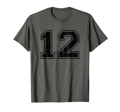 Number 12 Varsity Distressed Sport T-Shirt - Minimalist Print Men Women - T-Shirt, Sweatshirt, Hoodie