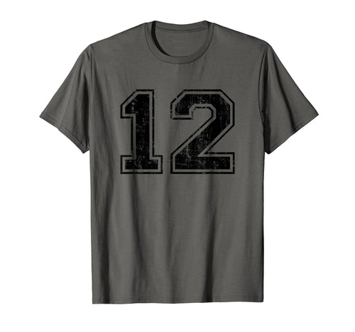 Number 12 Varsity Distressed Sport T-Shirt - Minimalist Print Men Women - T-Shirt, Sweatshirt, Hoodie