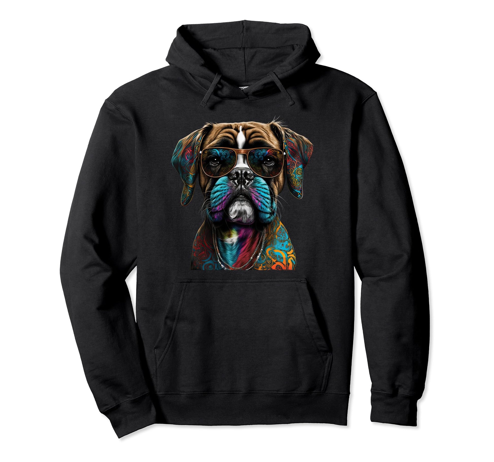 Funny Dog Boxer Hippie Peace Love Hoodie - Minimalist Print Unisex - T-Shirt, Sweatshirt, Hoodie