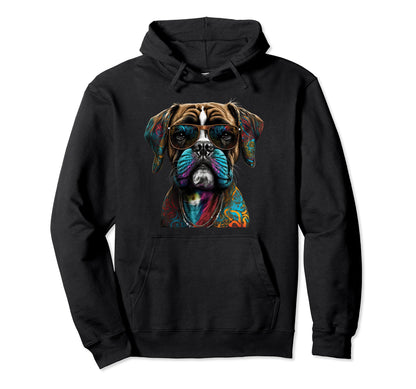 Funny Dog Boxer Hippie Peace Love Hoodie - Minimalist Print Unisex - T-Shirt, Sweatshirt, Hoodie