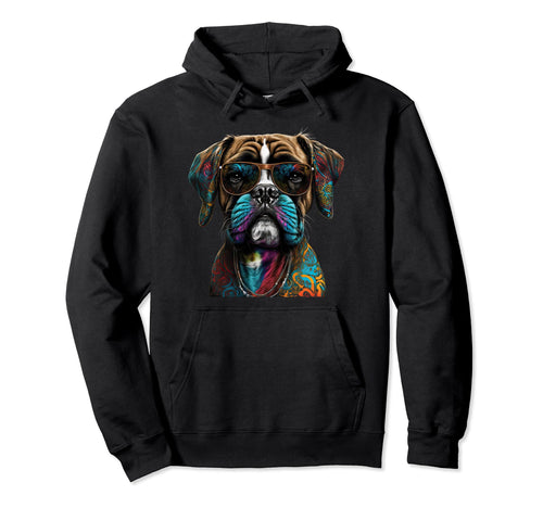 Funny Dog Boxer Hippie Peace Love Hoodie - Minimalist Print Unisex - T-Shirt, Sweatshirt, Hoodie