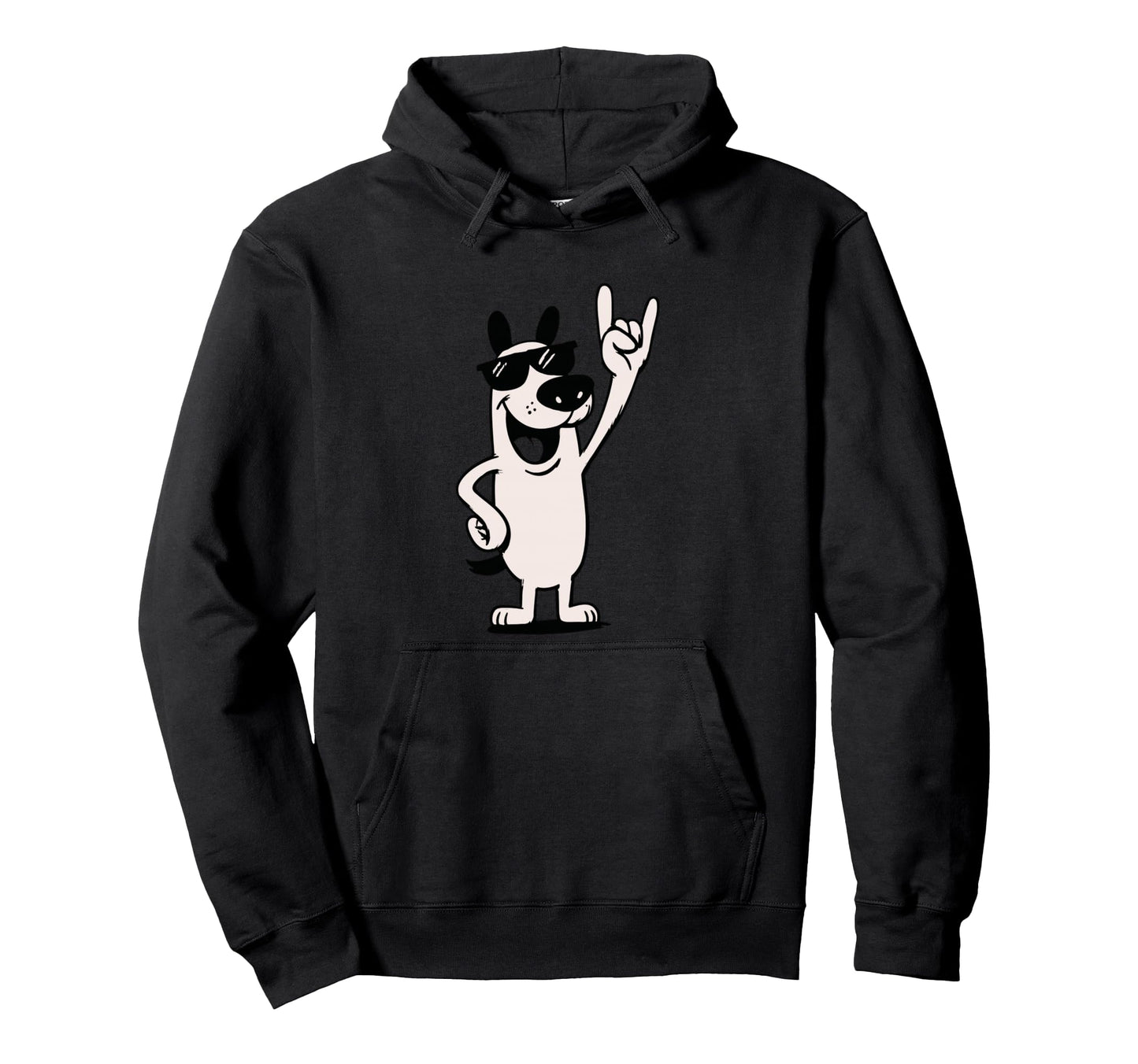 Dog Sunglasses Rock Hand Sign Punk Hoodie - Minimalist Print for Adults - T-Shirt, Sweatshirt, Hoodie