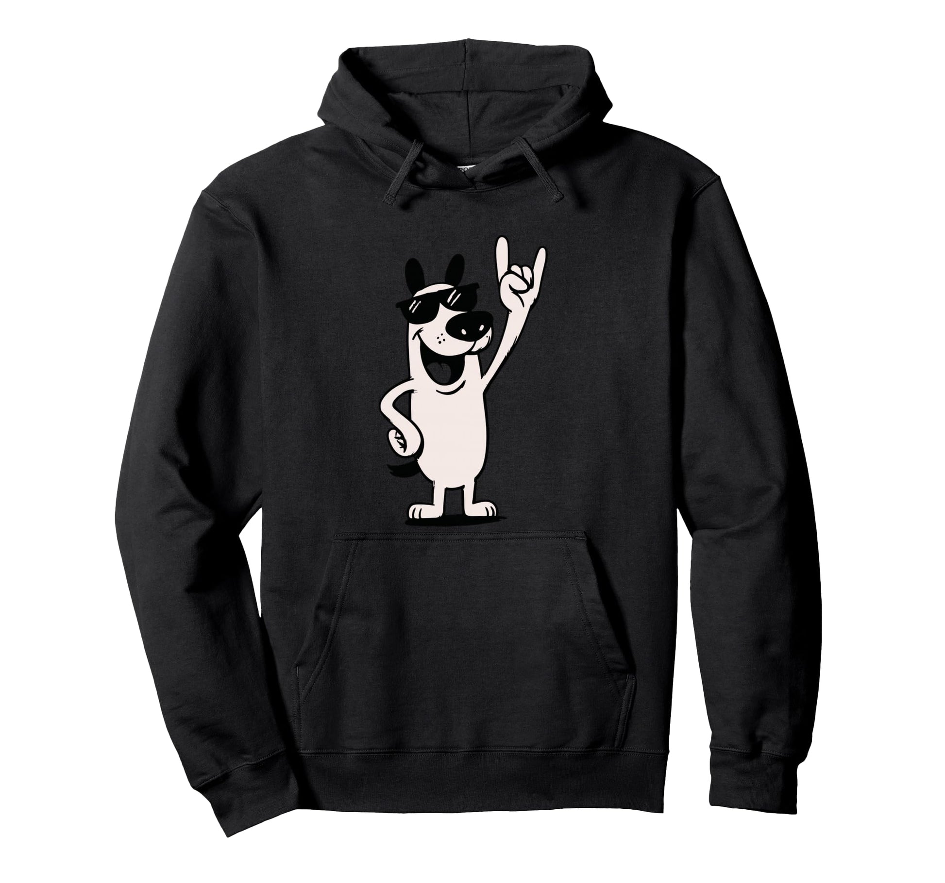 Dog Sunglasses Rock Hand Sign Punk Hoodie - Minimalist Print for Adults - T-Shirt, Sweatshirt, Hoodie
