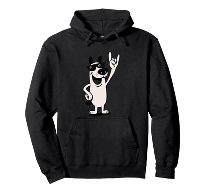 Dog Sunglasses Rock Hand Sign Punk Hoodie - Minimalist Print for Adults - T-Shirt, Sweatshirt, Hoodie