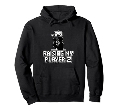 Raising My Player 2 Funny Gaming Dad Hoodie - Custom Art Print Unisex - T-Shirt, Sweatshirt, Hoodie