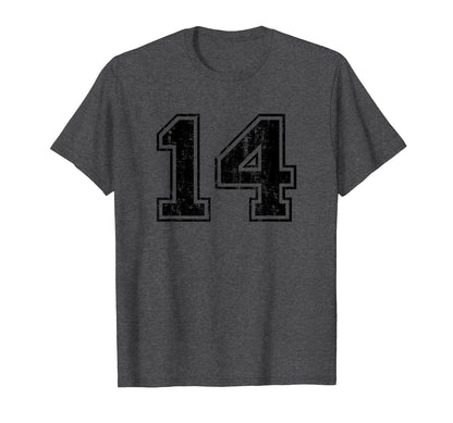 Number 14 Varsity Distressed Sport T-Shirt - Fun Novelty Design for Adults - T-Shirt, Sweatshirt, Hoodie