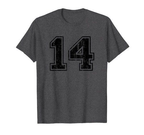 Number 14 Varsity Distressed Sport T-Shirt - Fun Novelty Design for Adults - T-Shirt, Sweatshirt, Hoodie