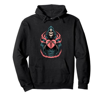 Broken Heart Death Skull Aesthetic Hoodie - Streetwear Style for Adults - T-Shirt, Sweatshirt, Hoodie