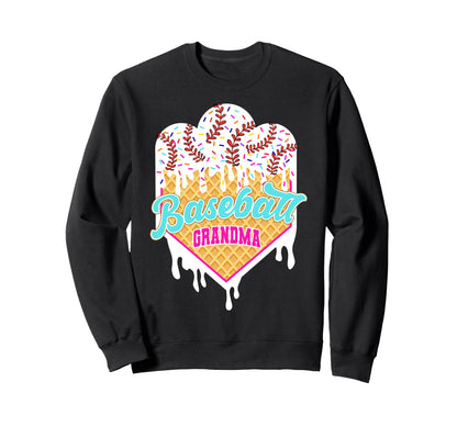 Baseball Grandma Ice Cream Drip Sweatshirt - Fun Novelty Design for Adults - T-Shirt, Sweatshirt, Hoodie