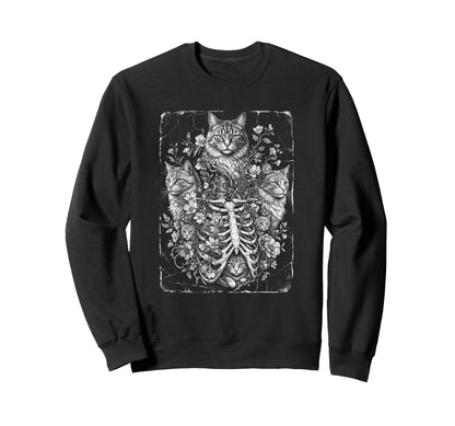 Skull Cat Skeleton Kitty Kitten Gothic Sweatshirt - Novelty Apparel Unisex - T-Shirt, Sweatshirt, Hoodie