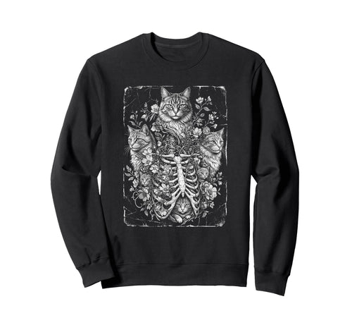 Skull Cat Skeleton Kitty Kitten Gothic Sweatshirt - Novelty Apparel Unisex - T-Shirt, Sweatshirt, Hoodie