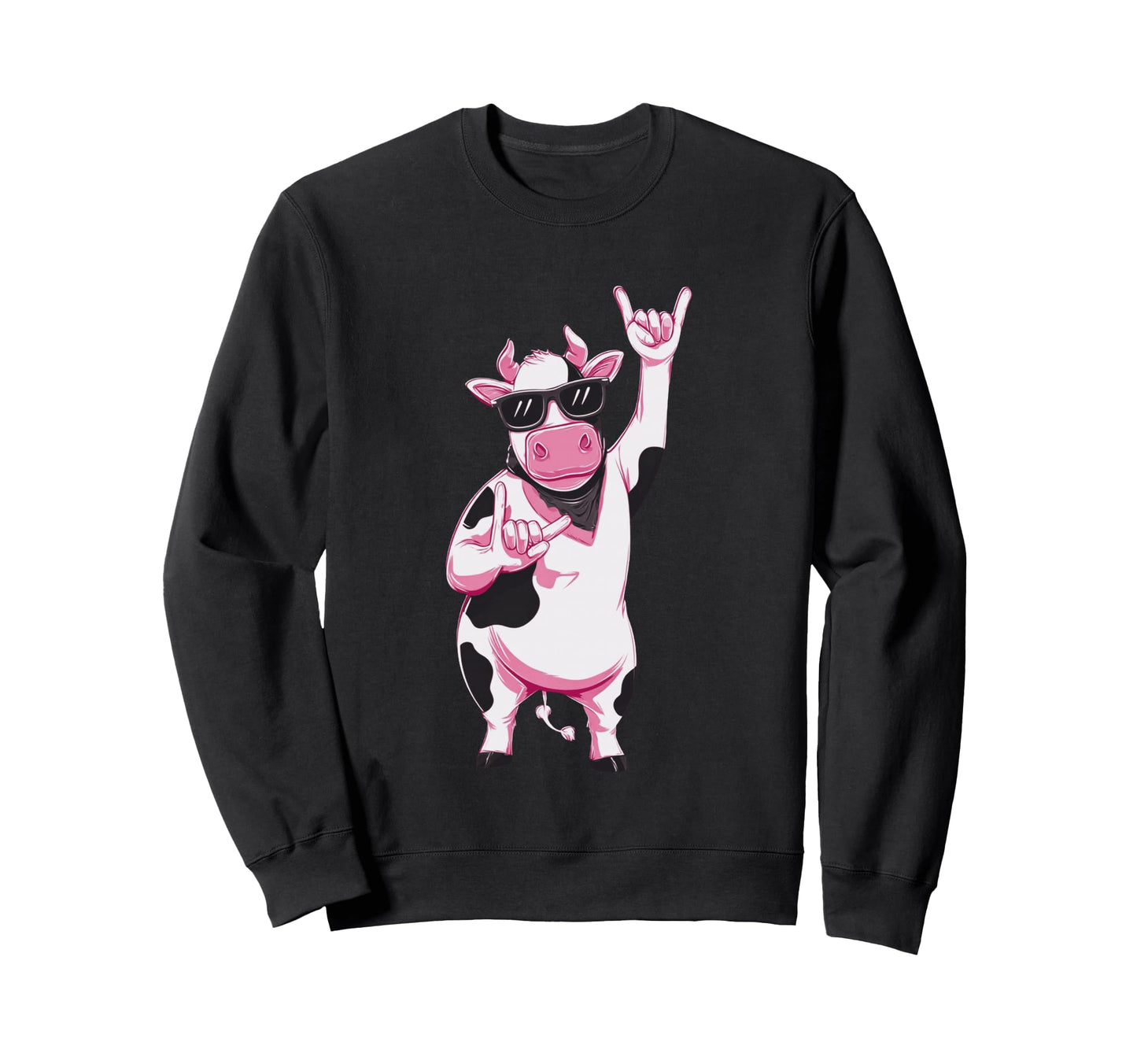 Cow Bandana Double Rock Signs Punk Sweatshirt - Aesthetic Graphic Unisex - T-Shirt, Sweatshirt, Hoodie