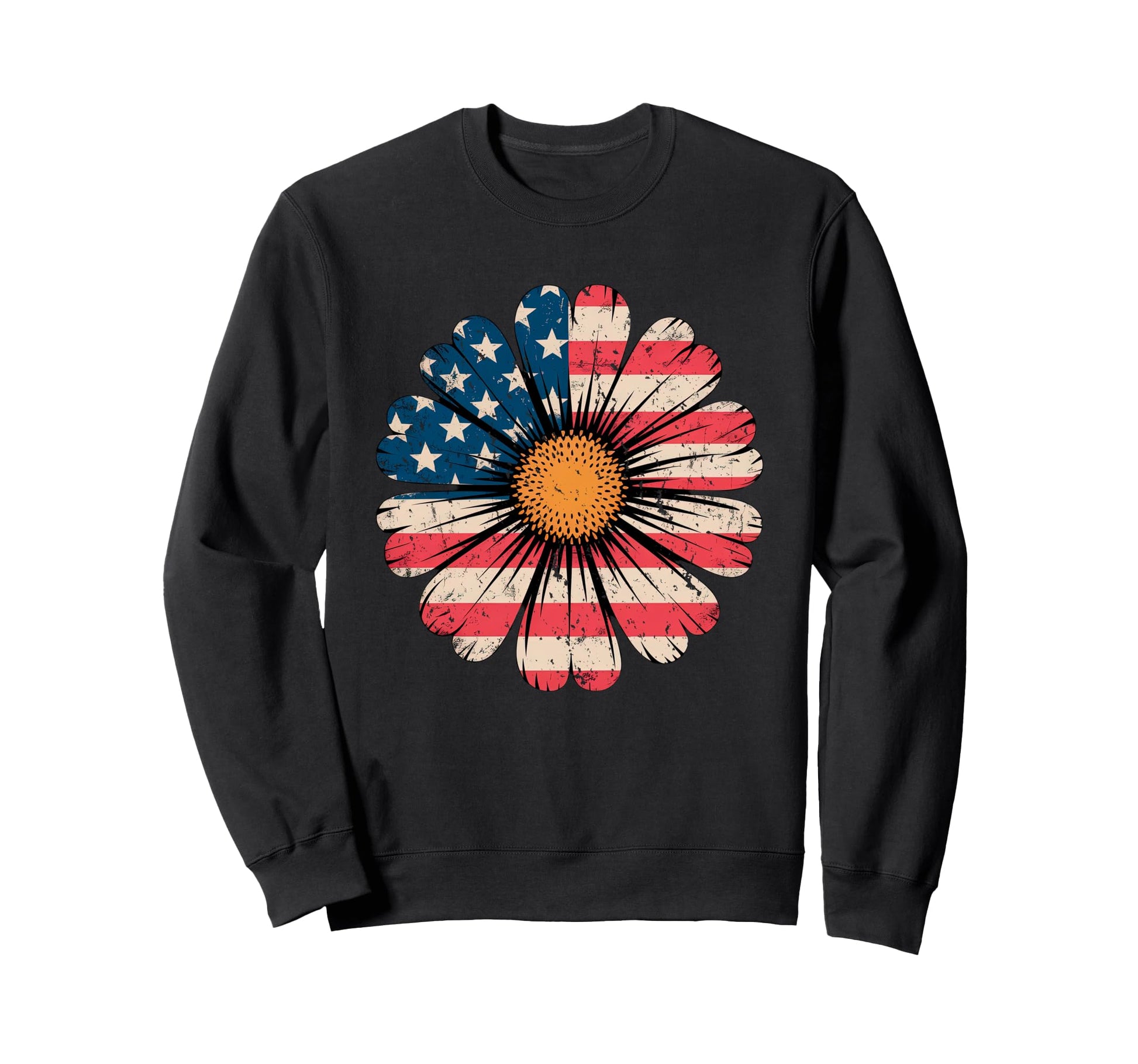 Patriotic Daisy Flower Usa Flag Sweatshirt - Minimalist Print for Adults - T-Shirt, Sweatshirt, Hoodie