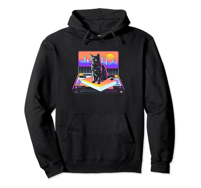Skylines Vaporwave Aesthetic Cat Hoodie - Custom Art Print Men Women - T-Shirt, Sweatshirt, Hoodie