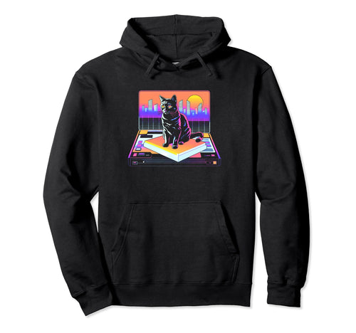Skylines Vaporwave Aesthetic Cat Hoodie - Custom Art Print Men Women - T-Shirt, Sweatshirt, Hoodie