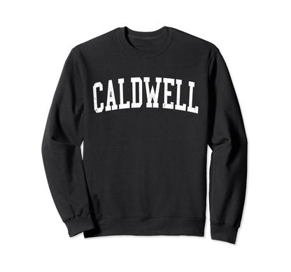 Caldwell Id Distressed White Varsity Sweatshirt - Streetwear Style Unisex - T-Shirt, Sweatshirt, Hoodie