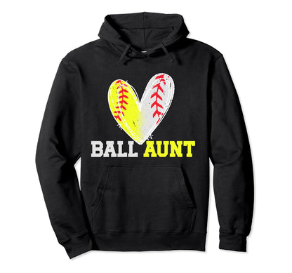 Ball Aunt Heart Baseball Softball Hoodie - Casual Everyday Wear Men Women - T-Shirt, Sweatshirt, Hoodie