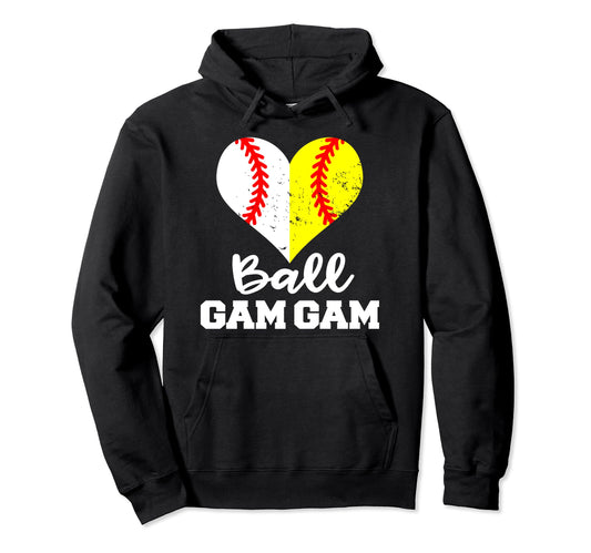Ball Gam Gam Heart Funny Baseball Hoodie - Minimalist Print for Adults - T-Shirt, Sweatshirt, Hoodie