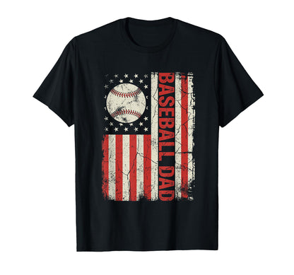 Baseball Dad American Flag Fathers T-Shirt - Fun Novelty Design for Adults - T-Shirt, Sweatshirt, Hoodie