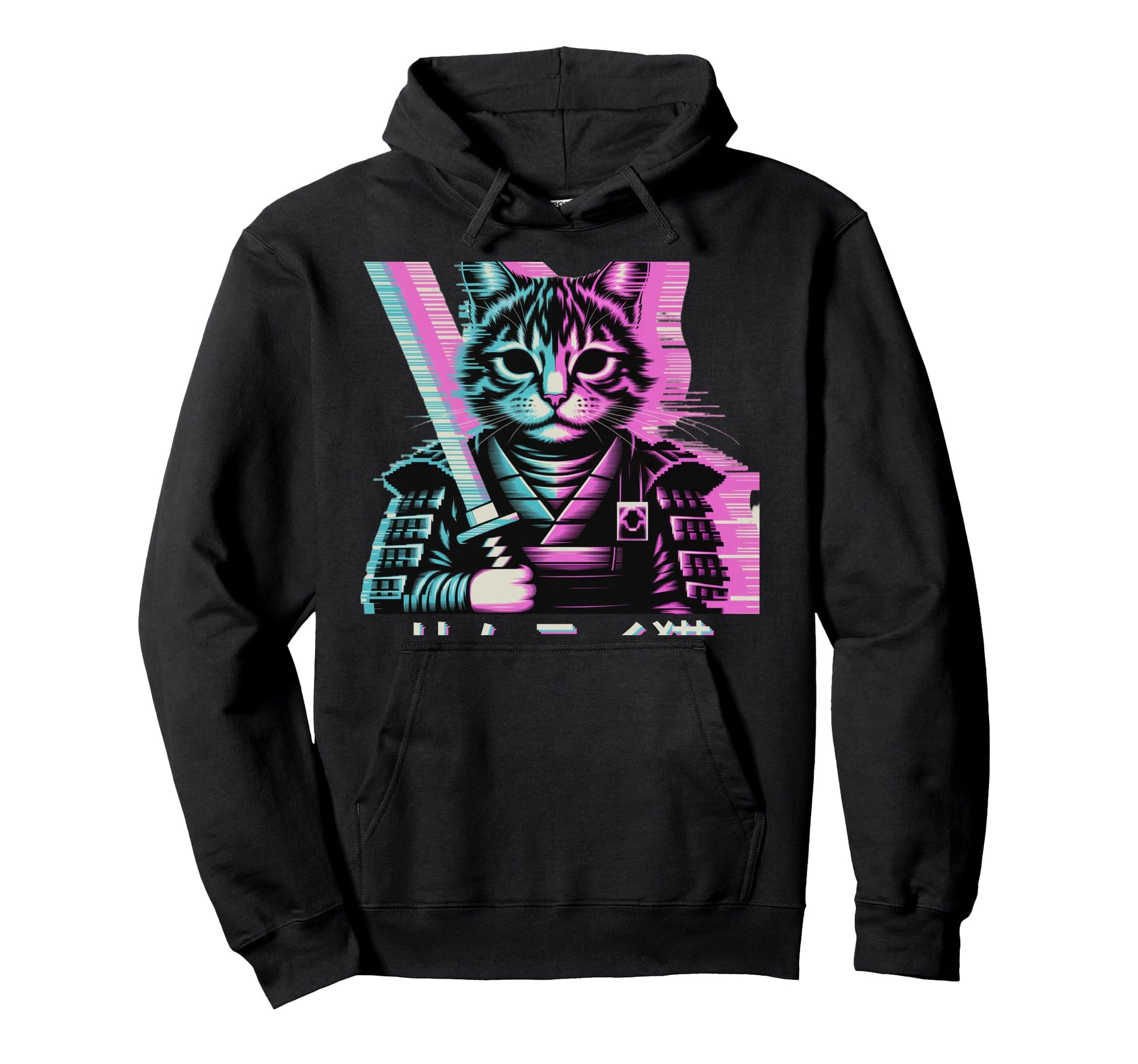 Japanese Vaporwave Samurai Cat Vaporwave Hoodie - Streetwear Style Unisex - T-Shirt, Sweatshirt, Hoodie