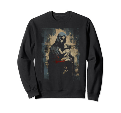 Mary Jesus Distressed 90S Goth Sweatshirt - Aesthetic Graphic Unisex - T-Shirt, Sweatshirt, Hoodie