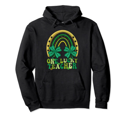 One Lucky Teacher Groovy Rainbow St Hoodie - Aesthetic Graphic Unisex - T-Shirt, Sweatshirt, Hoodie
