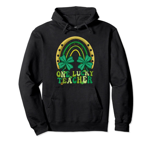 One Lucky Teacher Groovy Rainbow St Hoodie - Aesthetic Graphic Unisex - T-Shirt, Sweatshirt, Hoodie
