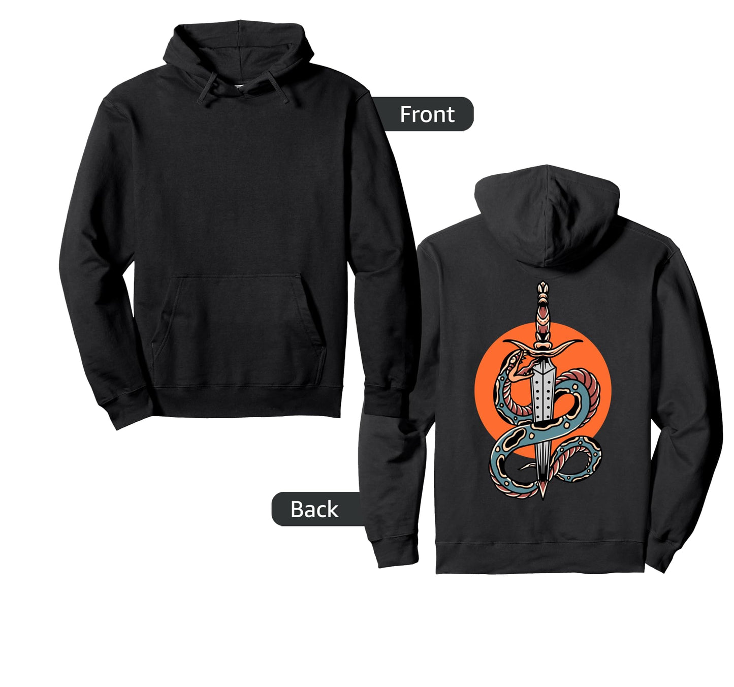 Sword Snake Backprint Aesthetic Edgy Hoodie - Minimalist Print for Adults - T-Shirt, Sweatshirt, Hoodie