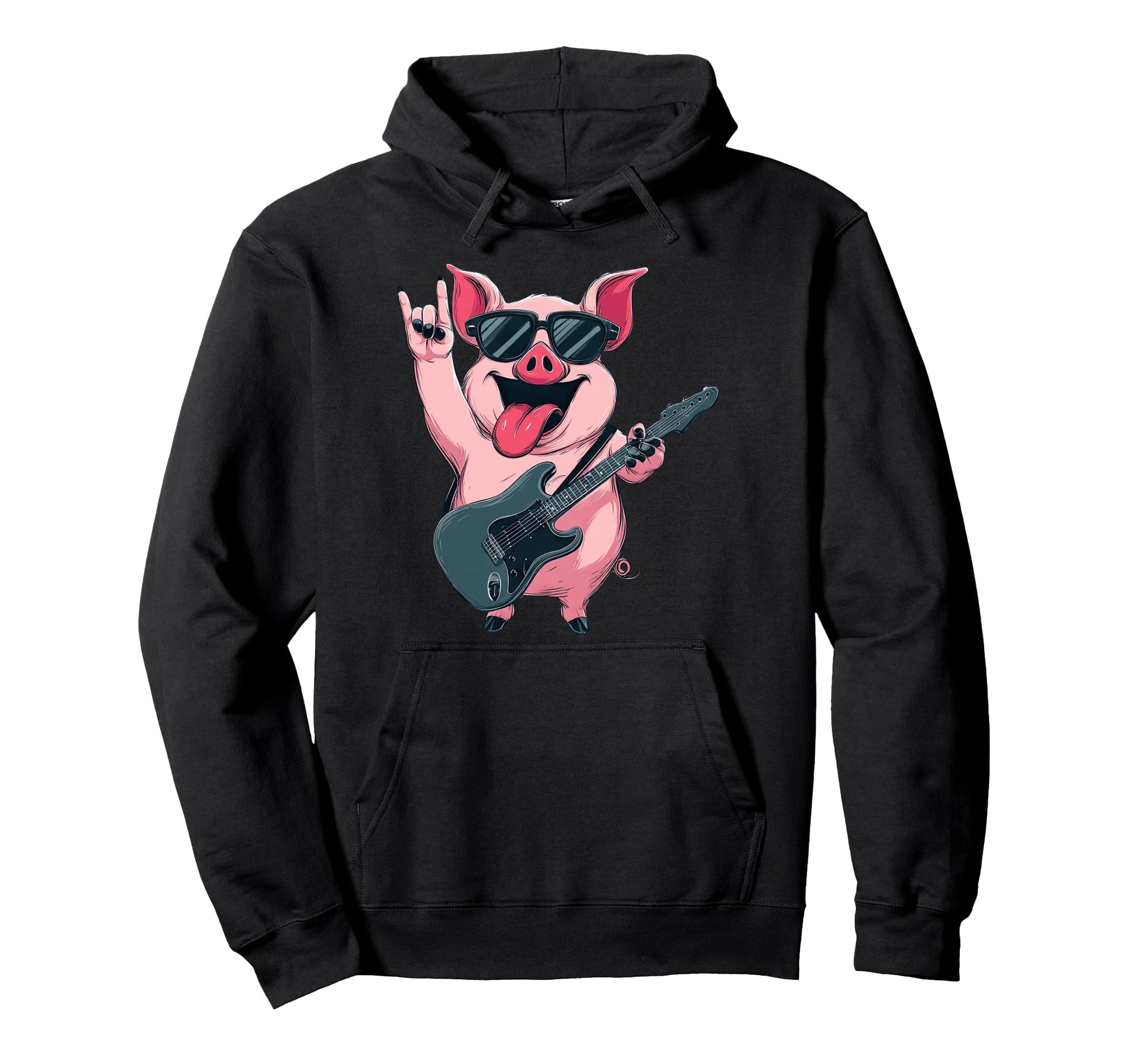 Rockstar Pig Sunglasses Electric Guitar Hoodie - Aesthetic Graphic Unisex - T-Shirt, Sweatshirt, Hoodie