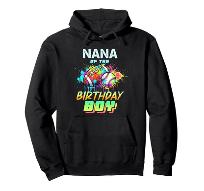 Nana Birthday Baseball Football Colorful Hoodie - Unique Graphic Unisex - T-Shirt, Sweatshirt, Hoodie