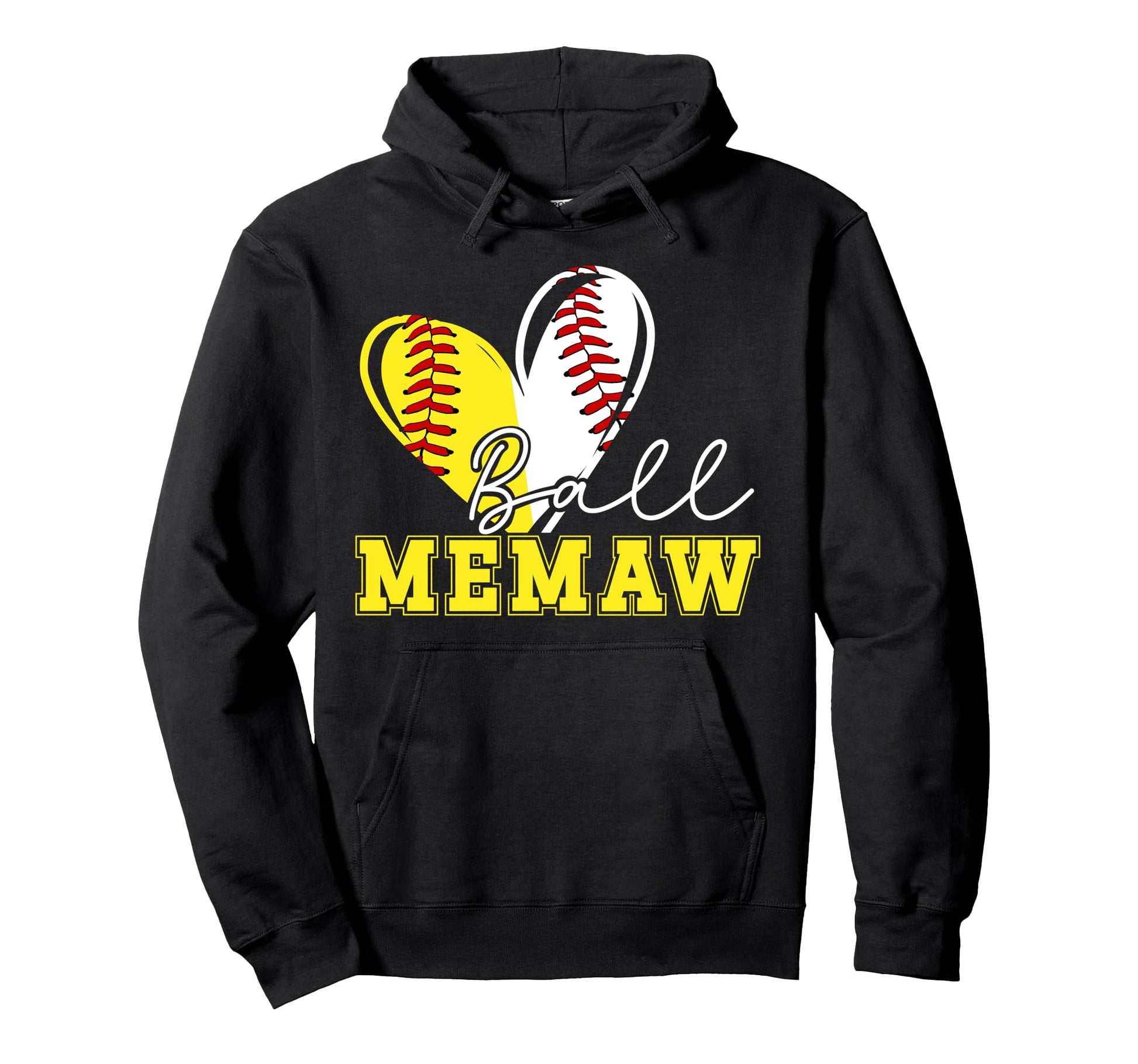 Ball Memaw Heart Softball Baseball Hoodie - Unique Graphic for Adults - T-Shirt, Sweatshirt, Hoodie