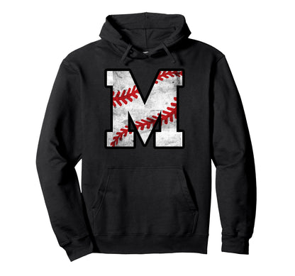 Distressed Baseball Letter M Hoodie - Graphic Print for Adults - T-Shirt, Sweatshirt, Hoodie