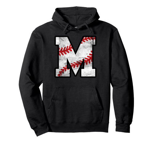 Distressed Baseball Letter M Hoodie - Graphic Print for Adults - T-Shirt, Sweatshirt, Hoodie