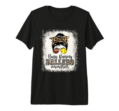Busy Raising Ballers Mom Both Football T-Shirt - Fun Novelty Design Unisex - T-Shirt, Sweatshirt, Hoodie