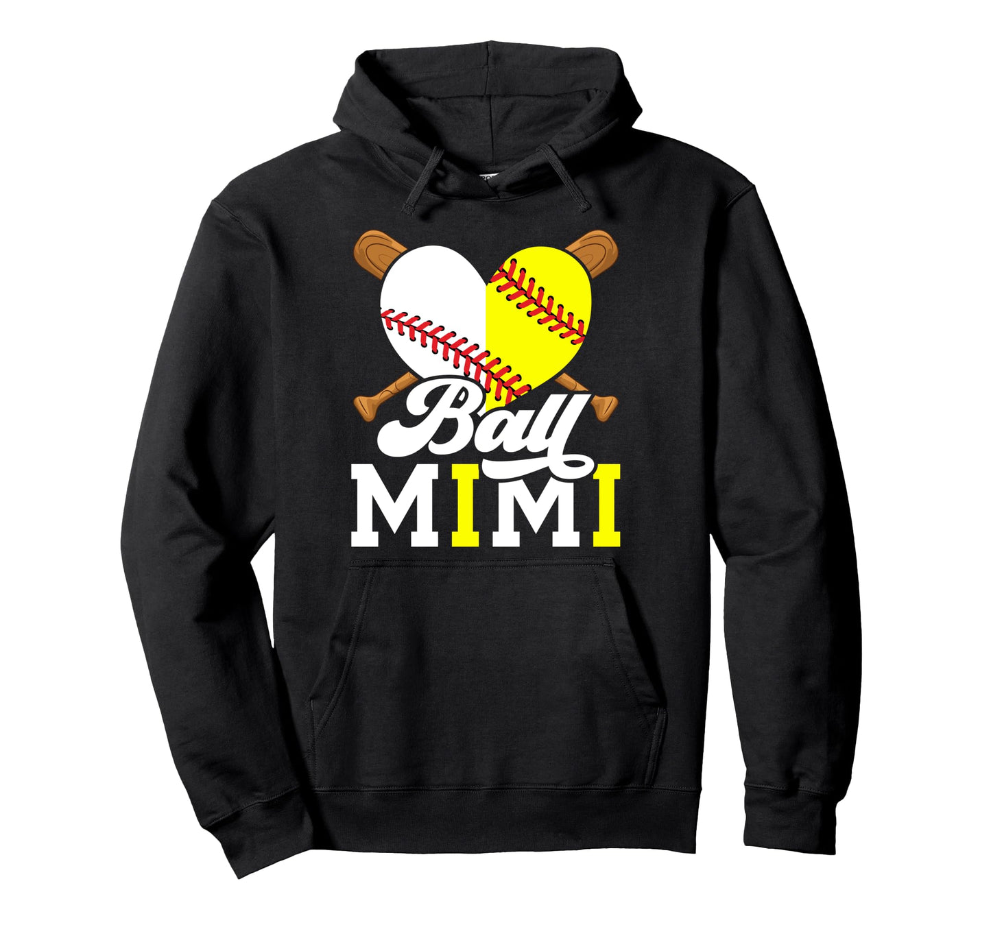 Ball Mimi Heart Softball Baseball Hoodie - Fun Novelty Design for Adults - T-Shirt, Sweatshirt, Hoodie